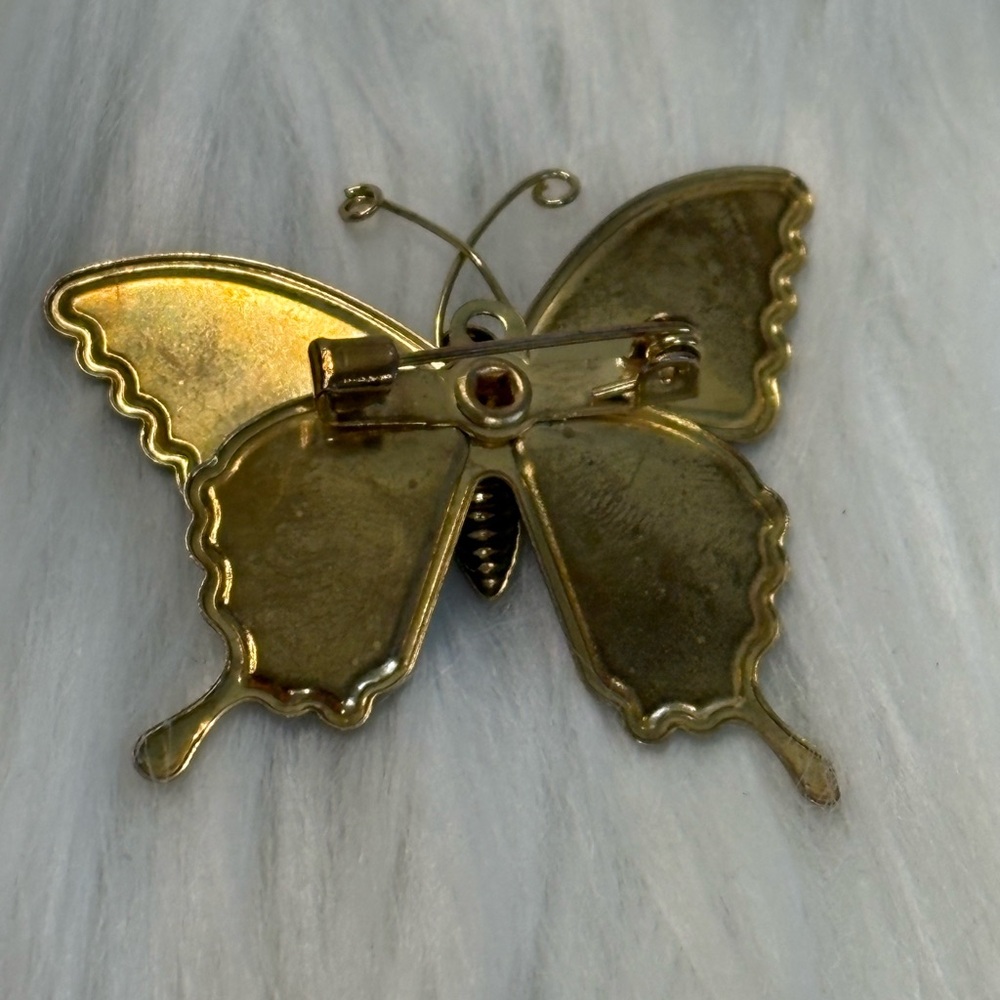 Vintage Metal Multicolor Glitter Butterfly Brooch - Picture 3 of 4